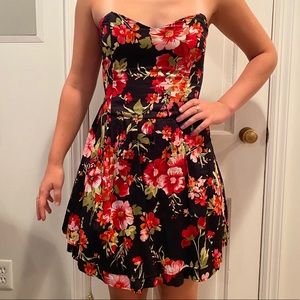 Kimchi blue black and red floral strapless dress